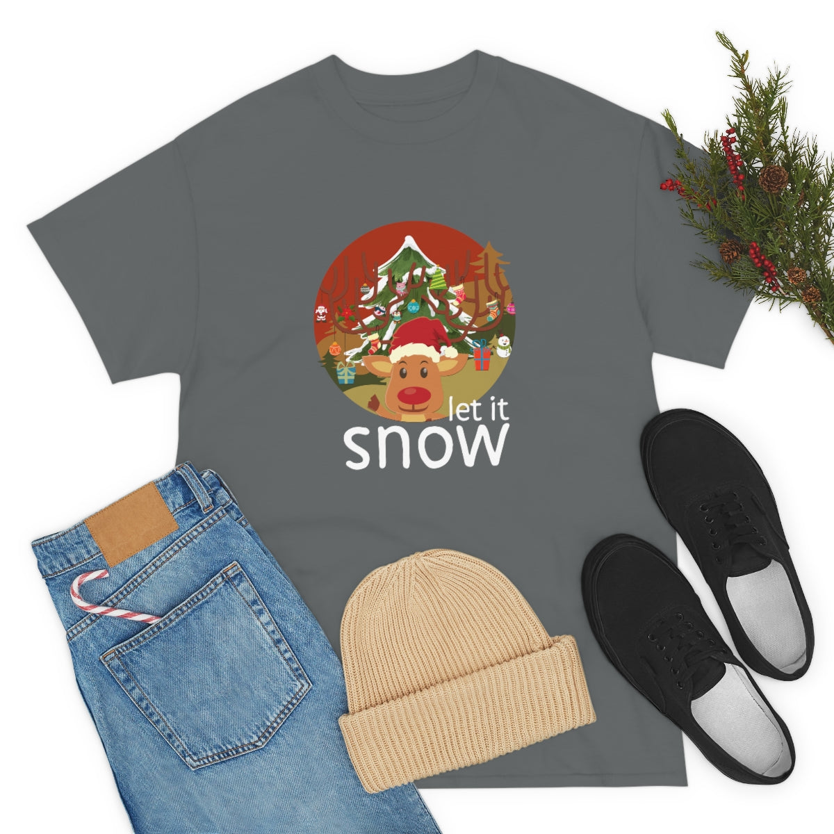 Christmas Let It Snow Funny Quote Reindeer Santa Winter Xmas Apparel