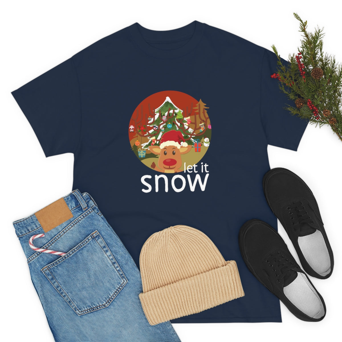 Christmas Let It Snow Funny Quote Reindeer Santa Winter Xmas Apparel